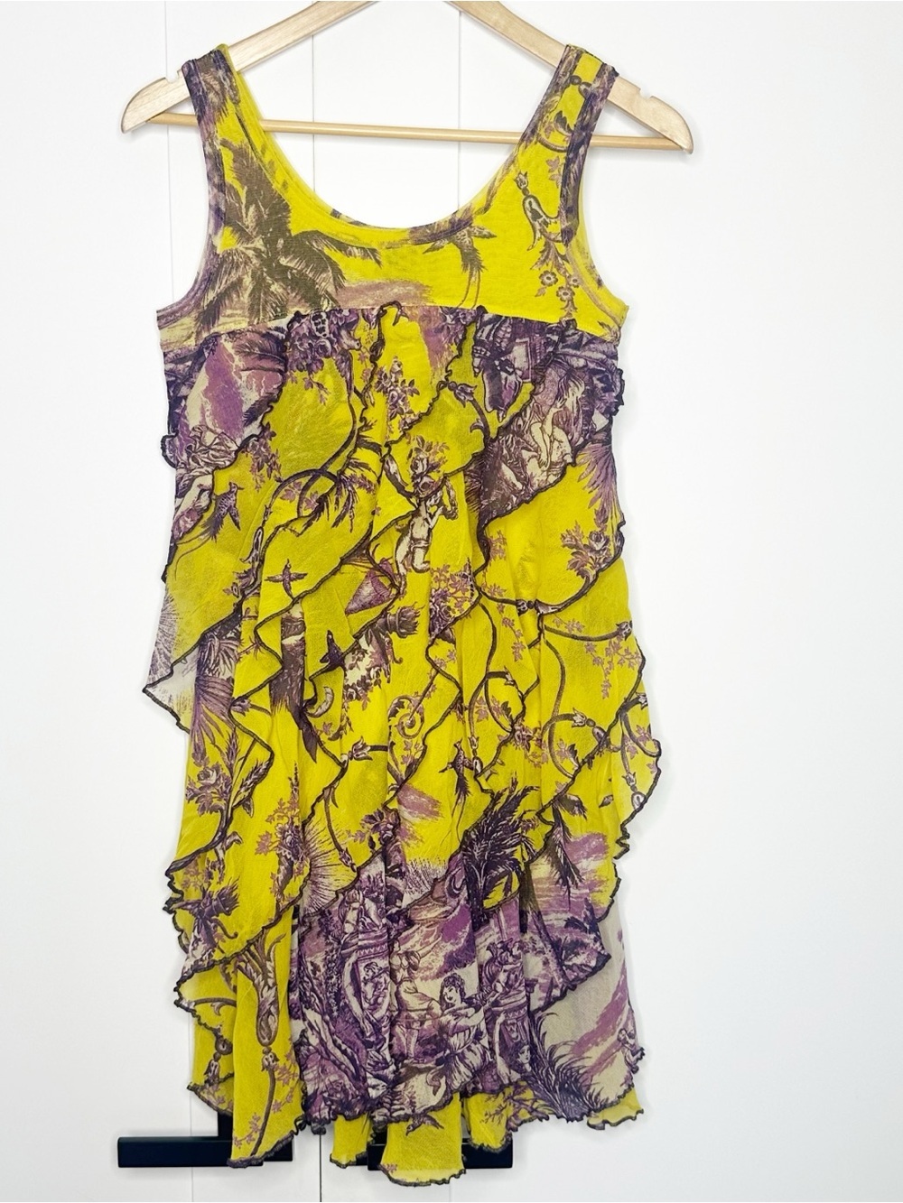 Jean Paul Gaultier Soleil Mesh Dress Large Vintage Yellow Purple Ruffle Y2K 90s - Picture 2 of 14